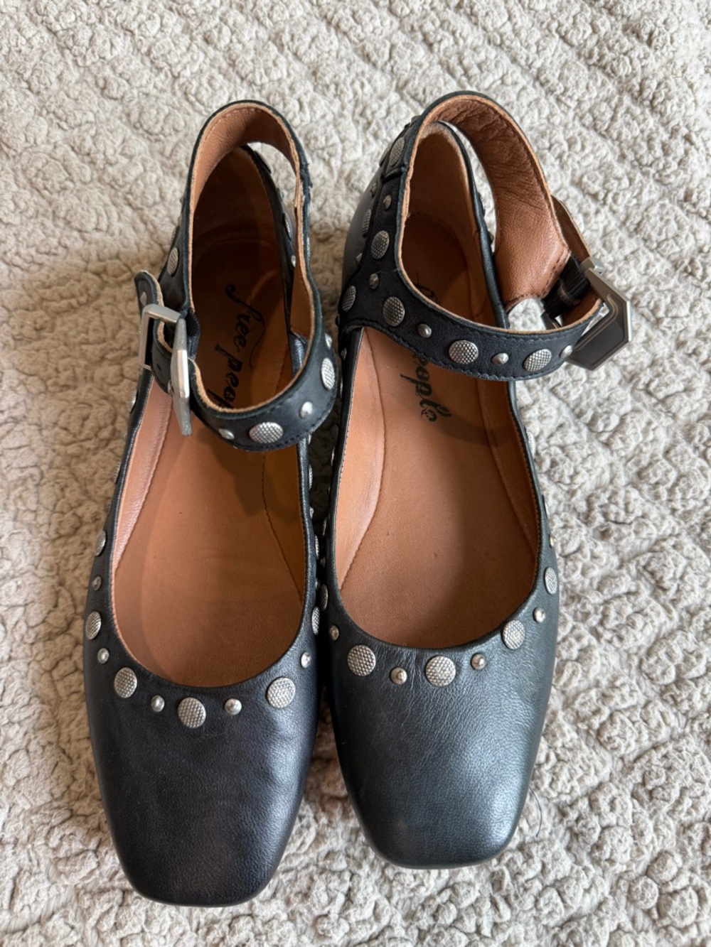 Free People Black Studded Ankle-Strap Flats - Picture 3 of 3